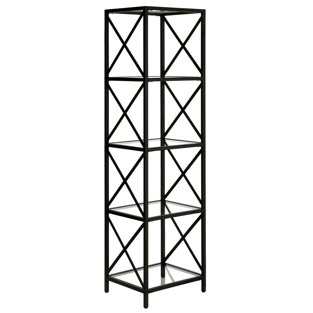 66" Black Metal And Glass Four Tier Etagere Bookcase