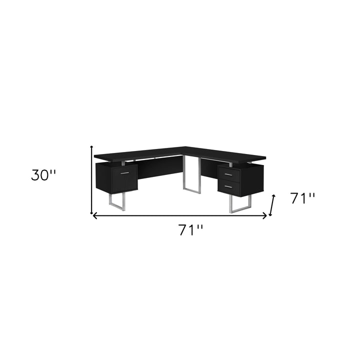 71" Black and Gray L Shape Computer Desk