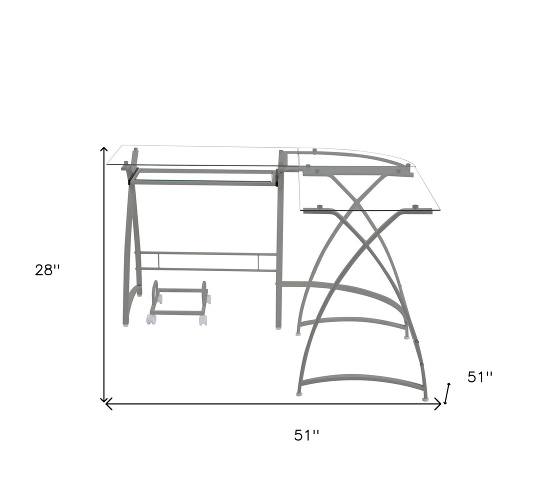 51" Clear and Gray Glass L Shape Computer Desk