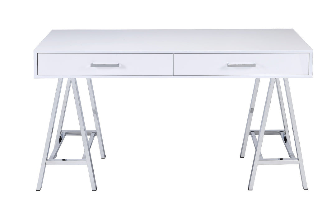 54" White Writing Desk With Two Drawers