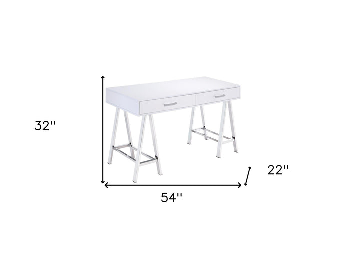 54" White Writing Desk With Two Drawers