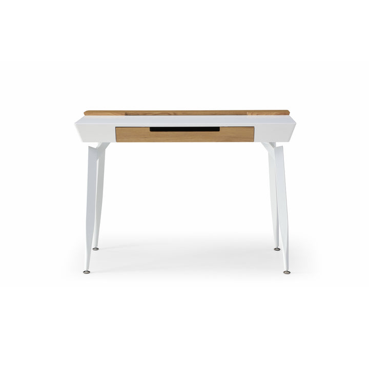 44" White and Natural Writing Desk With Three Drawers