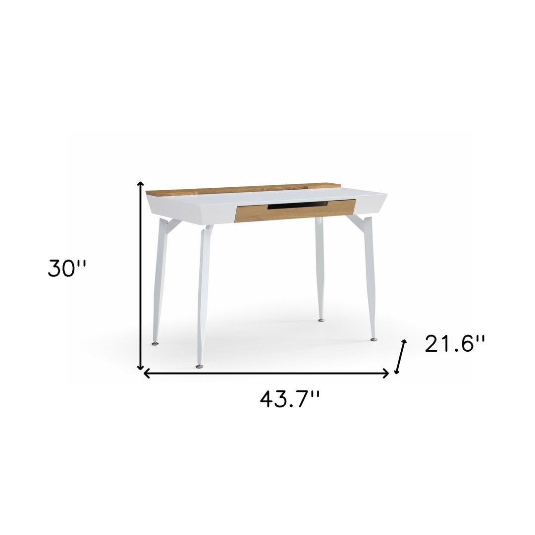 44" White and Natural Writing Desk With Three Drawers