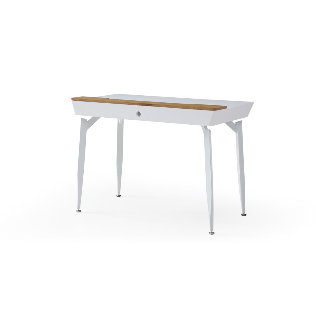 44" White and Natural Writing Desk With Three Drawers