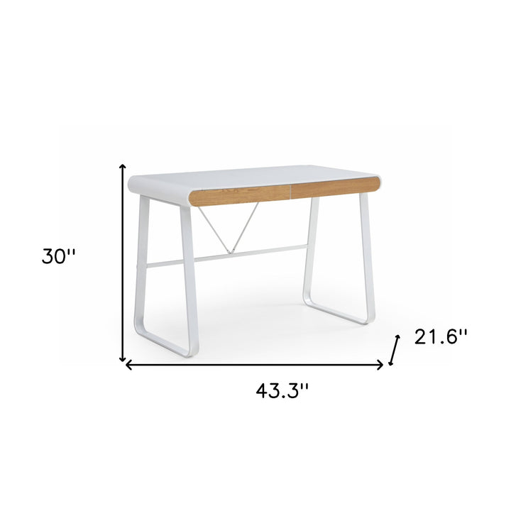 43" White Writing Desk With Two Drawers