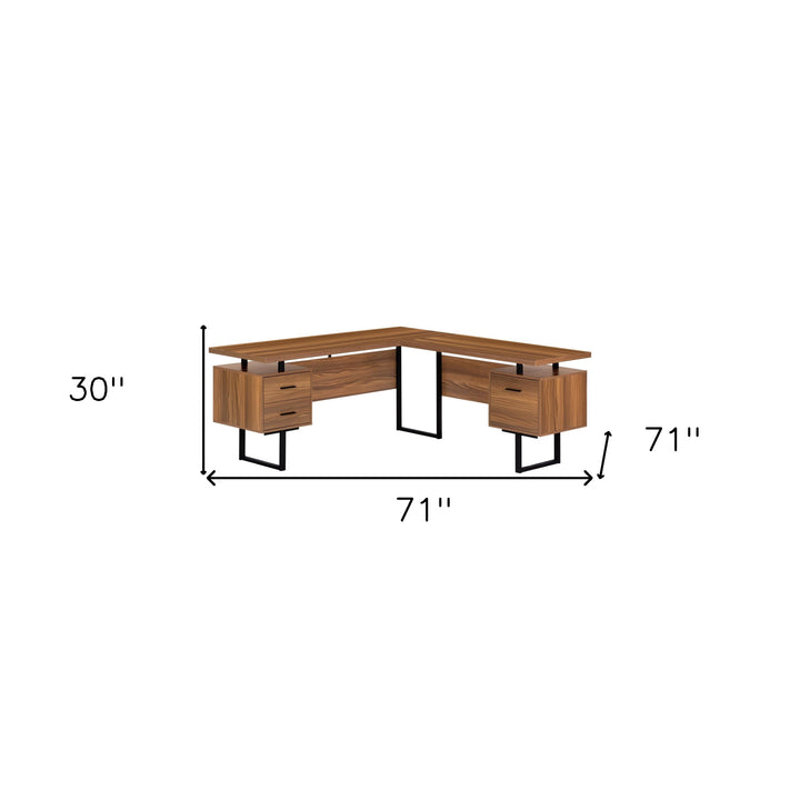 71" Brown and Black L Shape Computer Desk