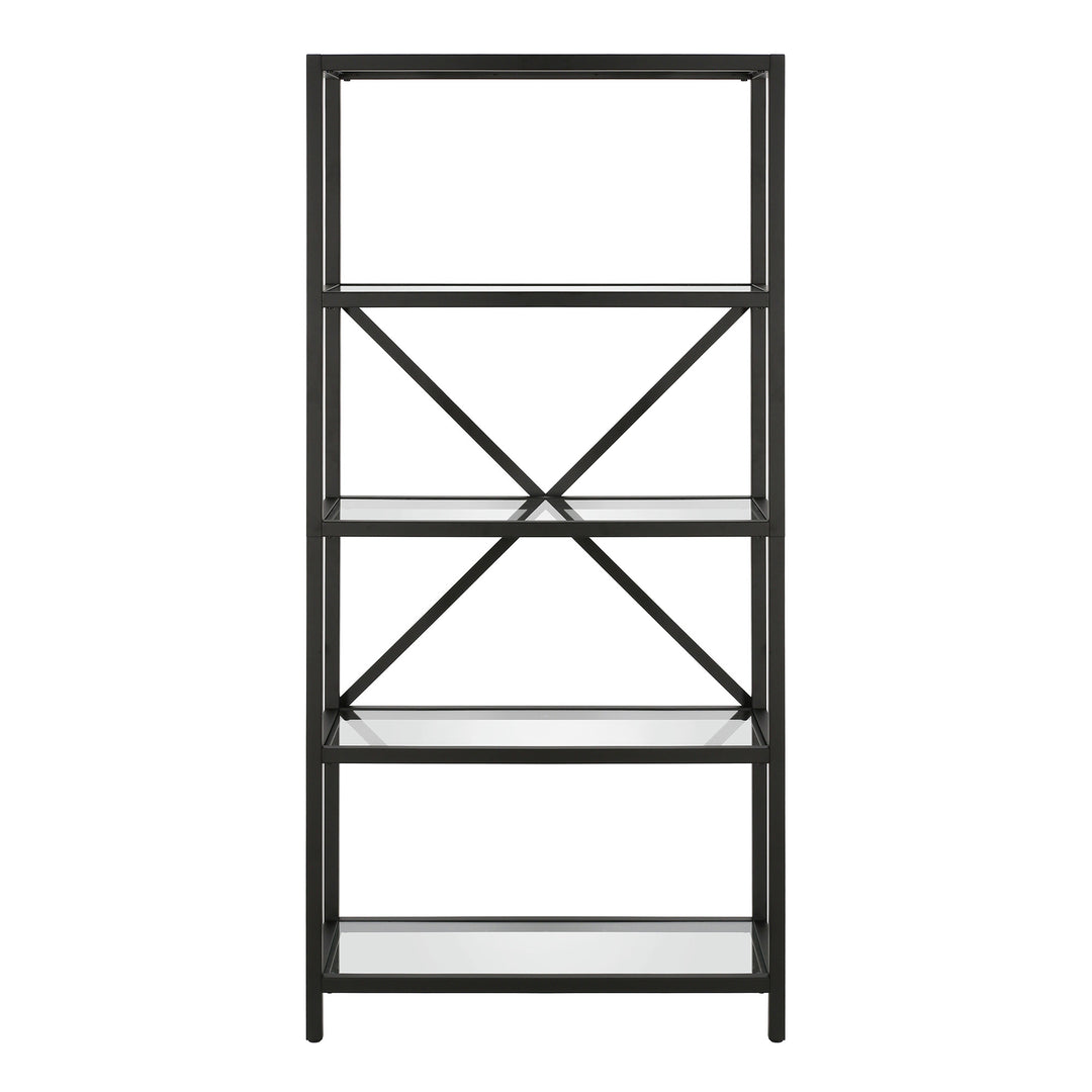 63" Black Metal and Glass Five Tier Etagere Bookcase