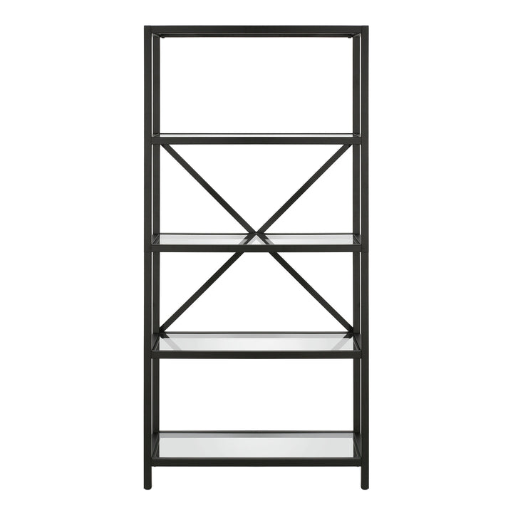 63" Black Metal and Glass Five Tier Etagere Bookcase