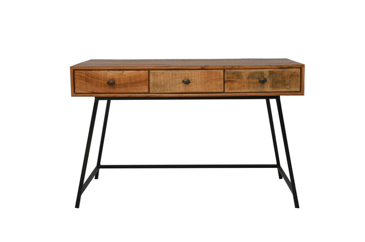 47" Natural And Black Mango Solid Wood Writing Desk With Three Drawers