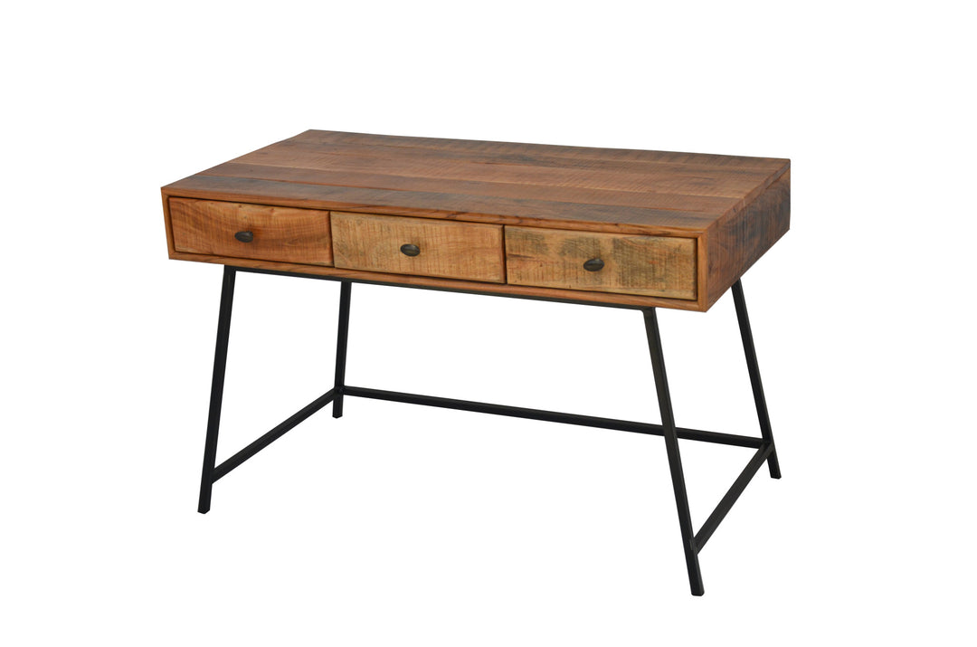 47" Natural And Black Mango Solid Wood Writing Desk With Three Drawers