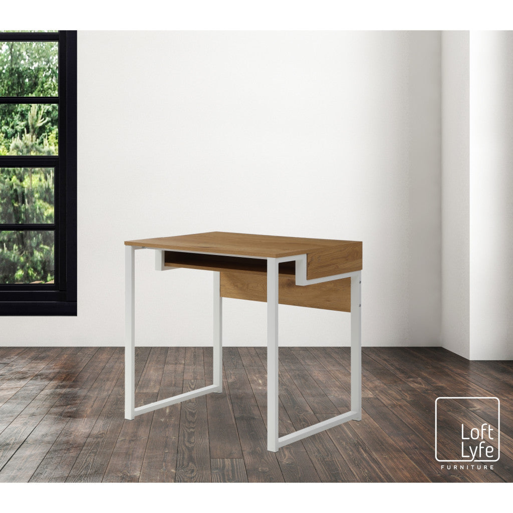 32" Natural and White Writing Desk