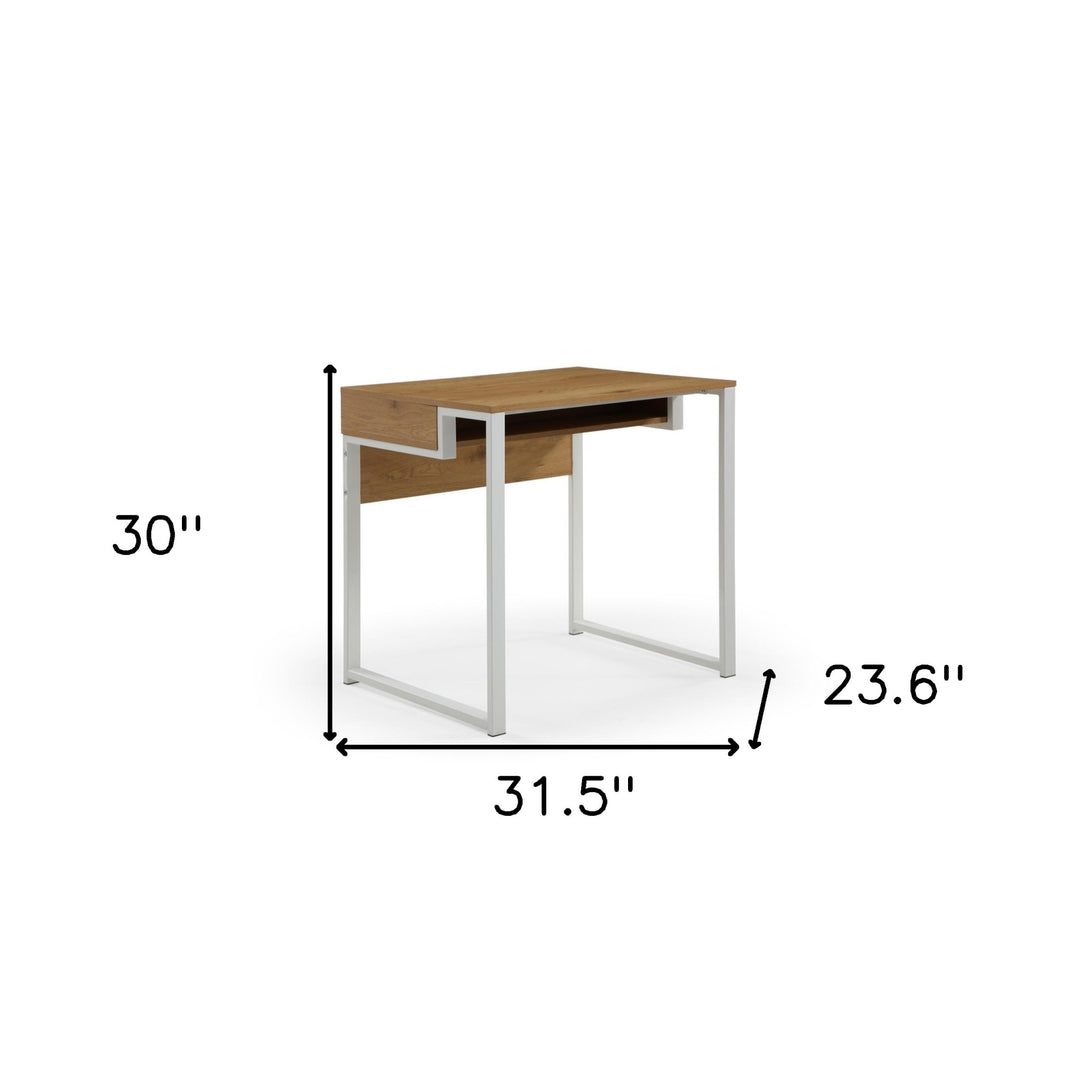 32" Natural and White Writing Desk