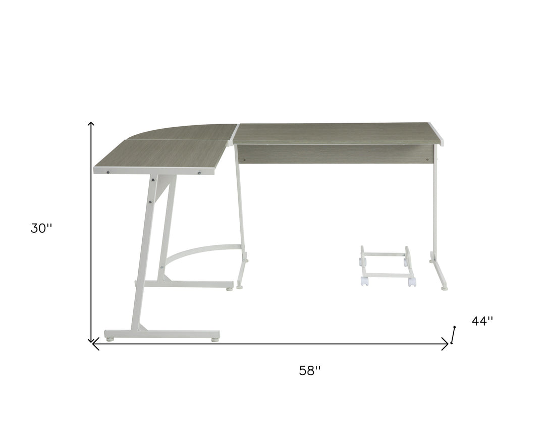 58" Gray and White L Shape Computer Desk