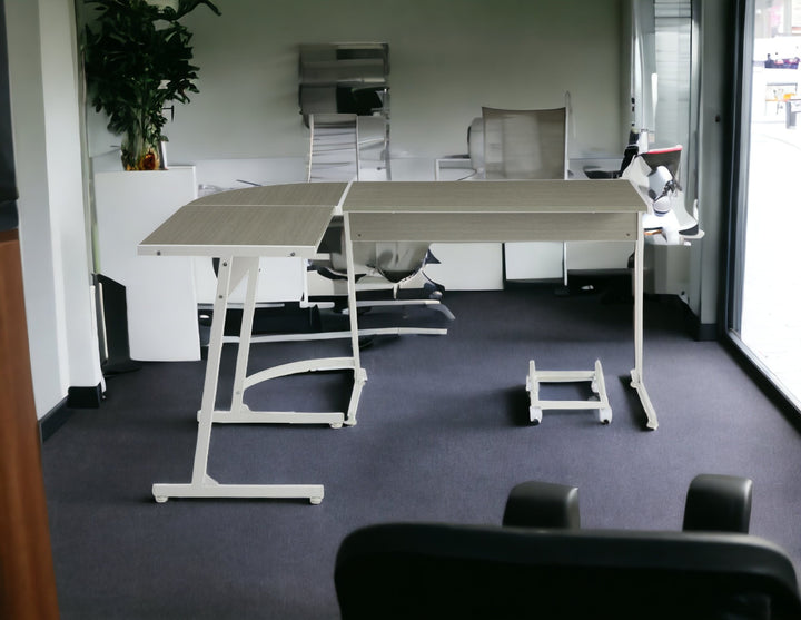 58" Gray and White L Shape Computer Desk