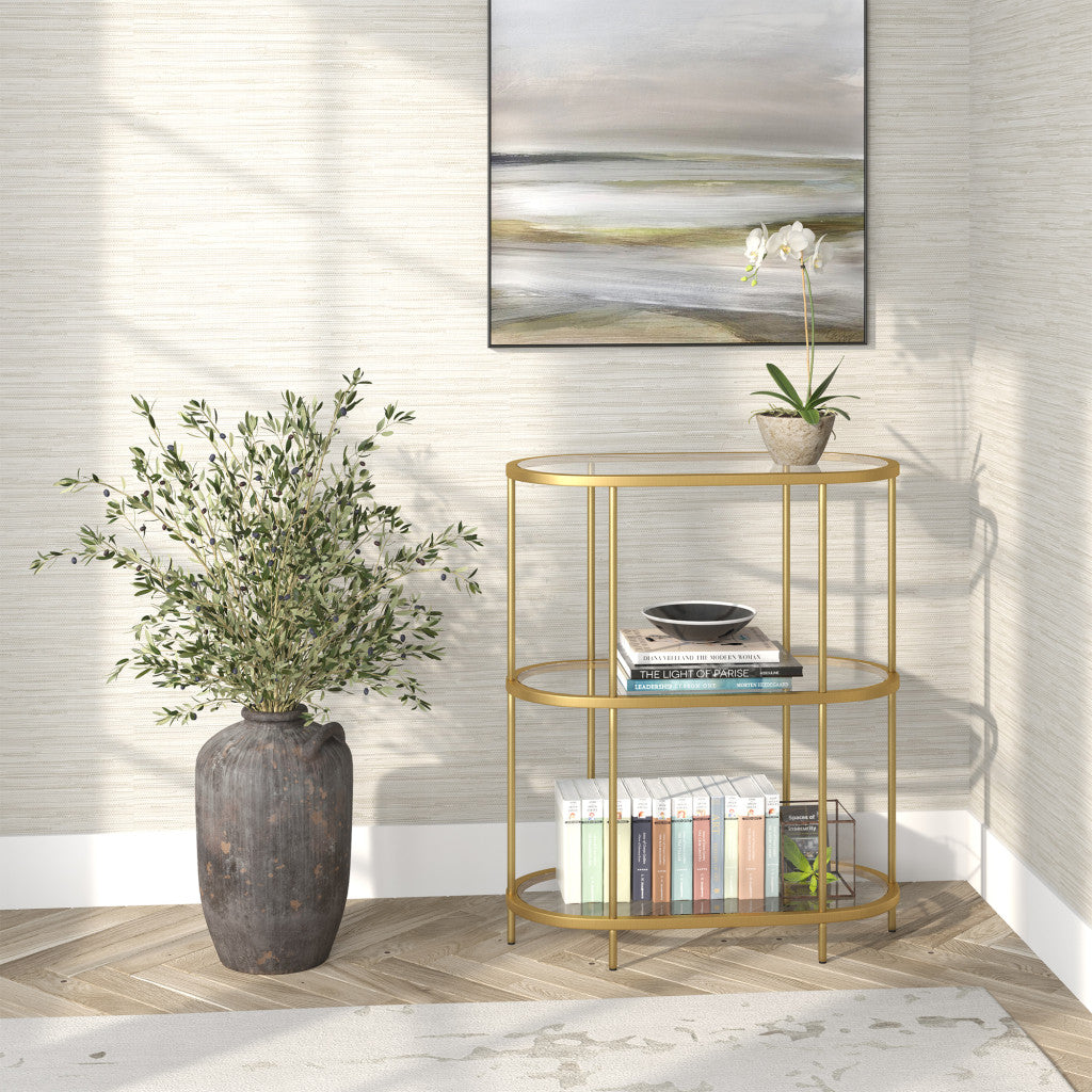 36" Gold Metal And Glass Three Tier Etagere Bookcase