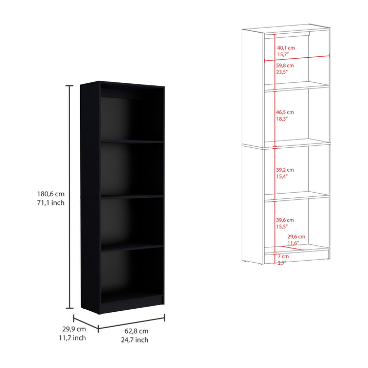 71" Black Four Tier Bookcase with Two doors