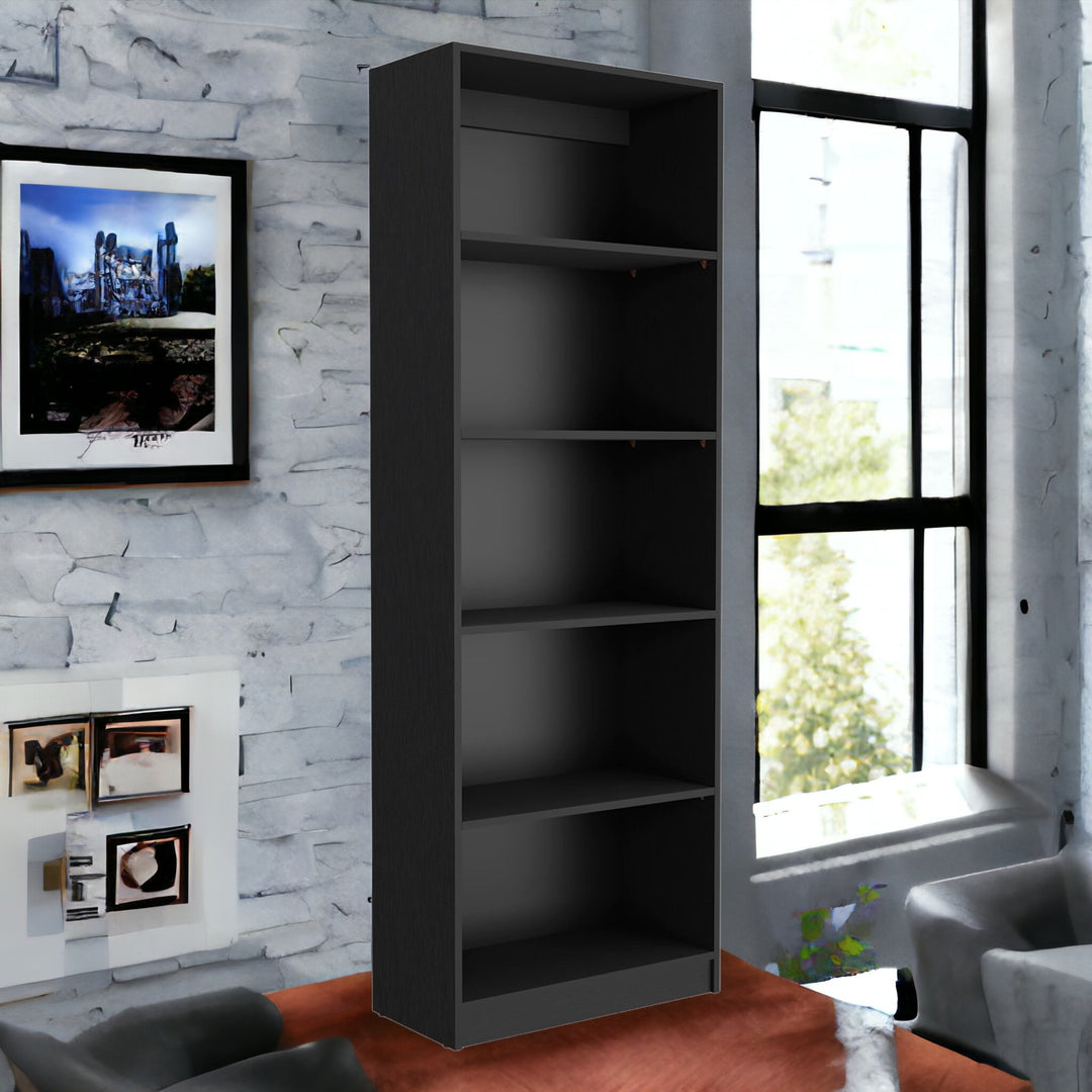 71" Black Four Tier Bookcase