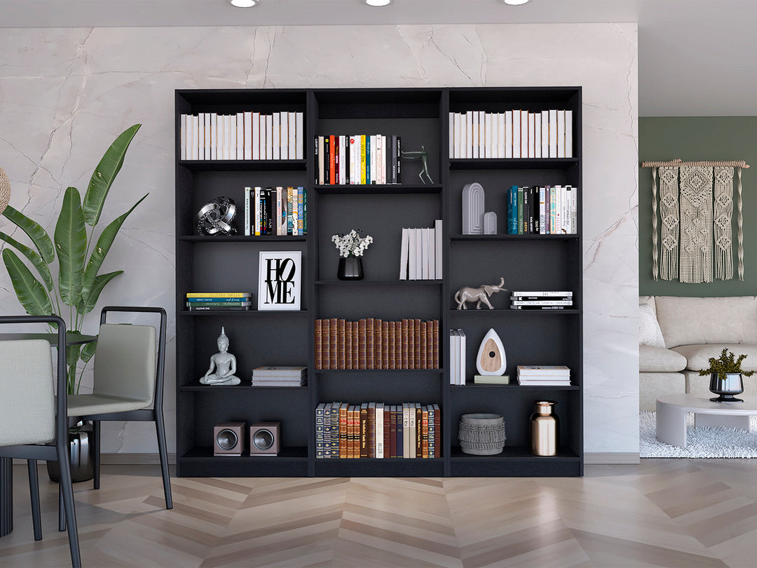 71" Black Four Tier Bookcase