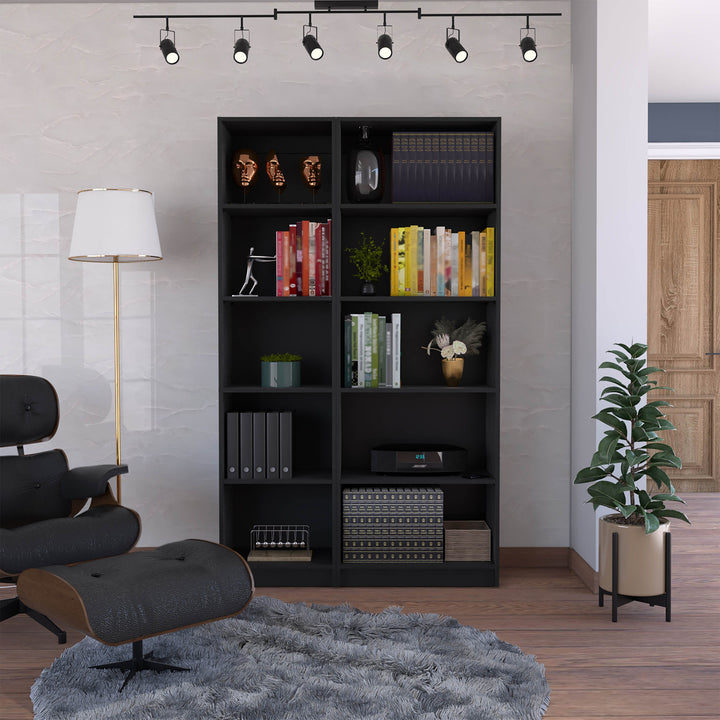 71" Black Five Tier Bookcase