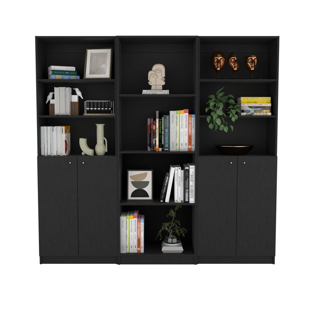 71" Black Five Tier Bookcase with Four doors