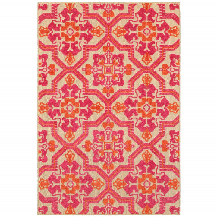 7' x 10' Pink and Orange Moroccan Indoor Outdoor Area Rug