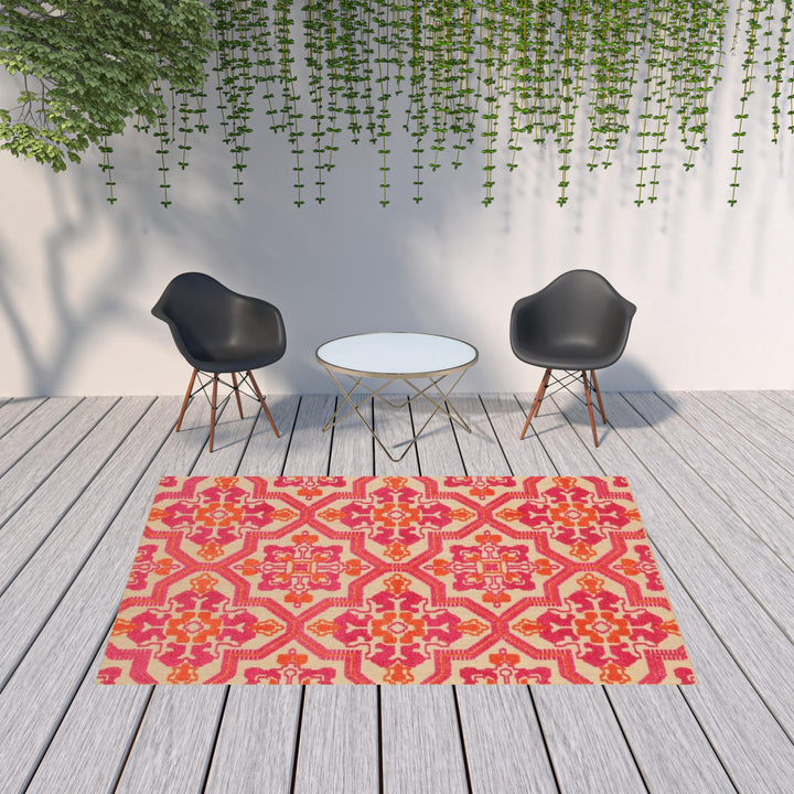 7' x 10' Pink and Orange Moroccan Indoor Outdoor Area Rug