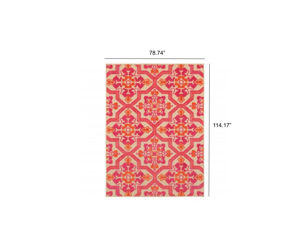 7' x 10' Pink and Orange Moroccan Indoor Outdoor Area Rug