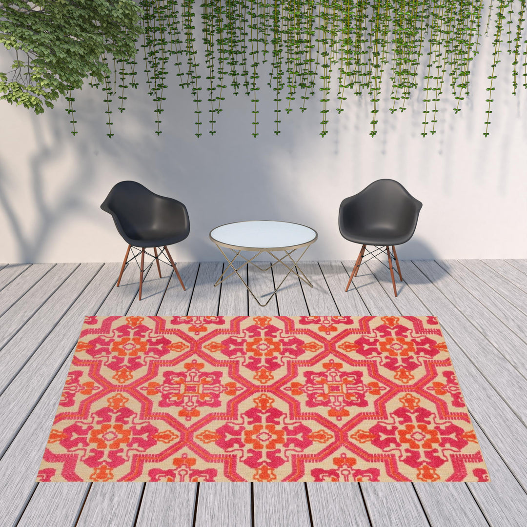 8' x 11' Pink and Orange Moroccan Indoor Outdoor Area Rug