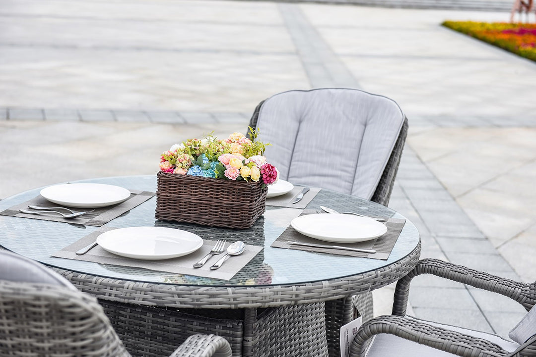 Five Piece Gray Round Glass Dining Set