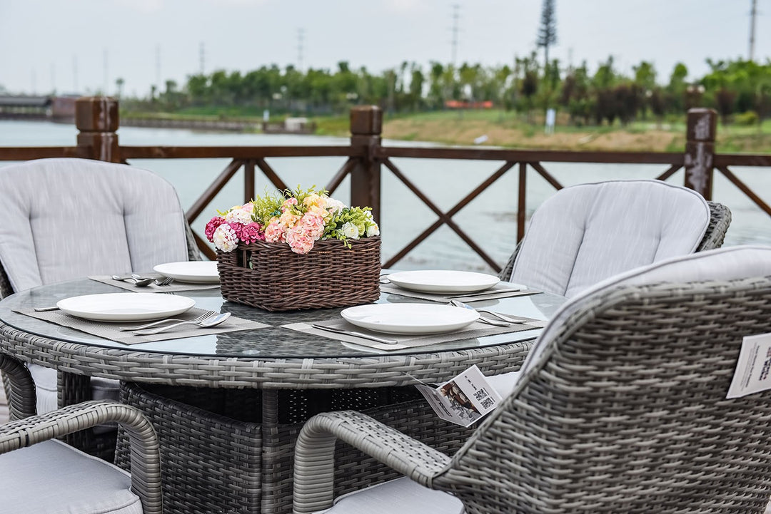 Five Piece Gray Round Glass Dining Set