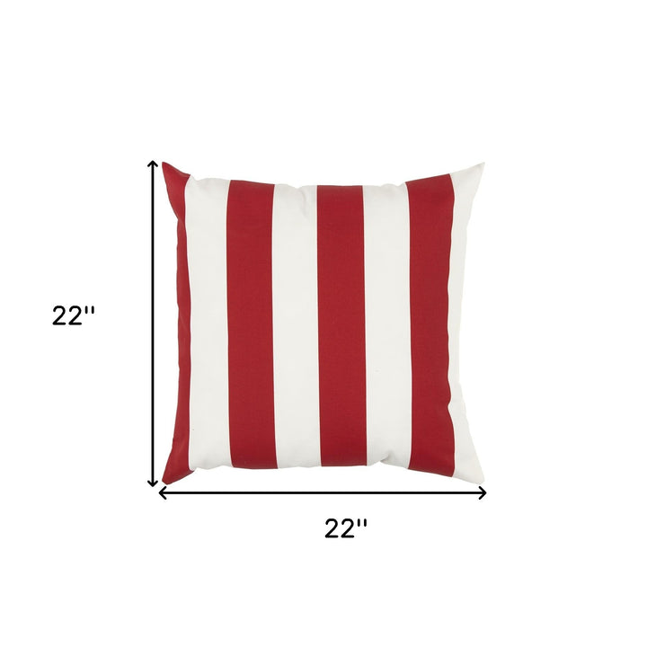 22" Red and White Striped Indoor Outdoor Throw Pillow Cover and Insert