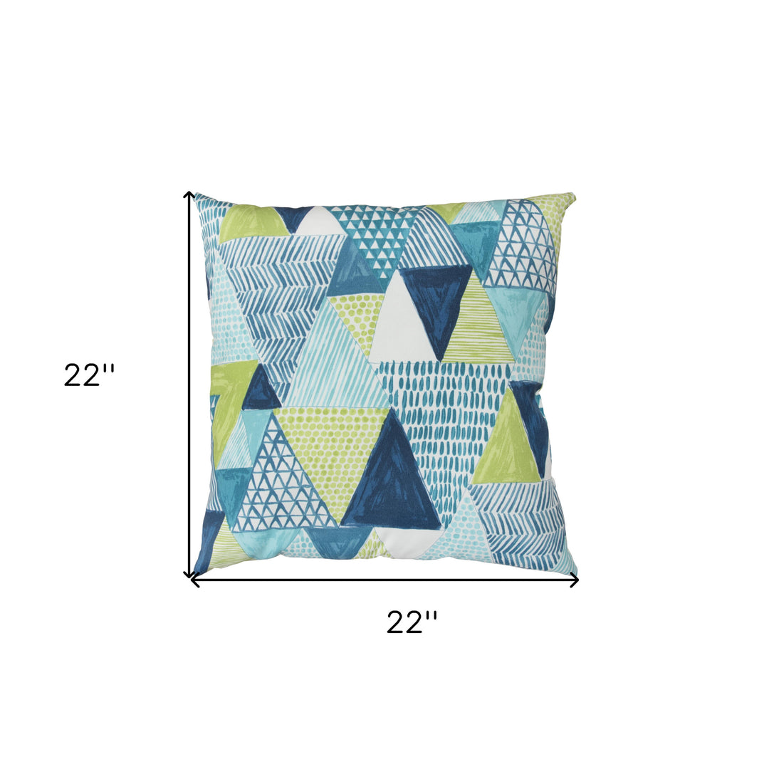 22" Light Blue Patchwork Indoor Outdoor Throw Pillow Cover and Insert