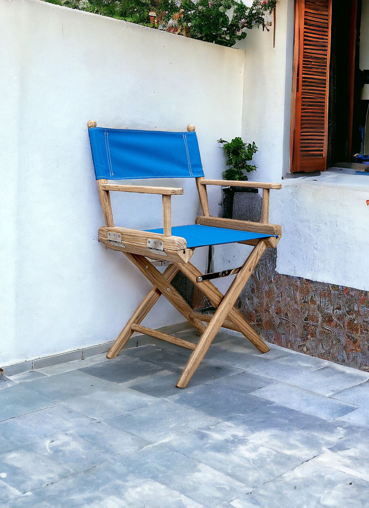 Blue And Brown Solid Wood Director Chair