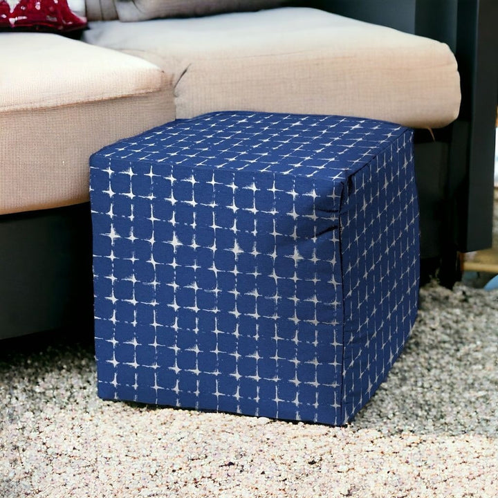 17" Blue and White Polyester Cube Geometric Indoor Outdoor Pouf Ottoman