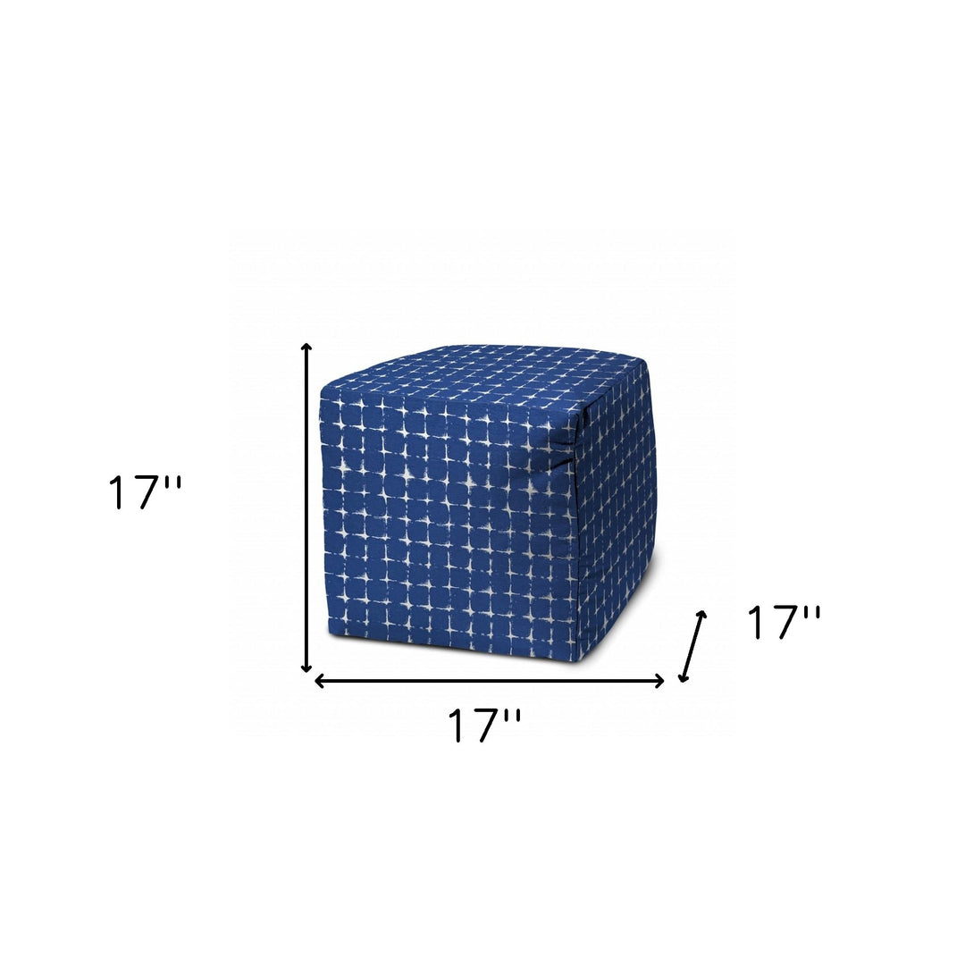 17" Blue and White Polyester Cube Geometric Indoor Outdoor Pouf Ottoman