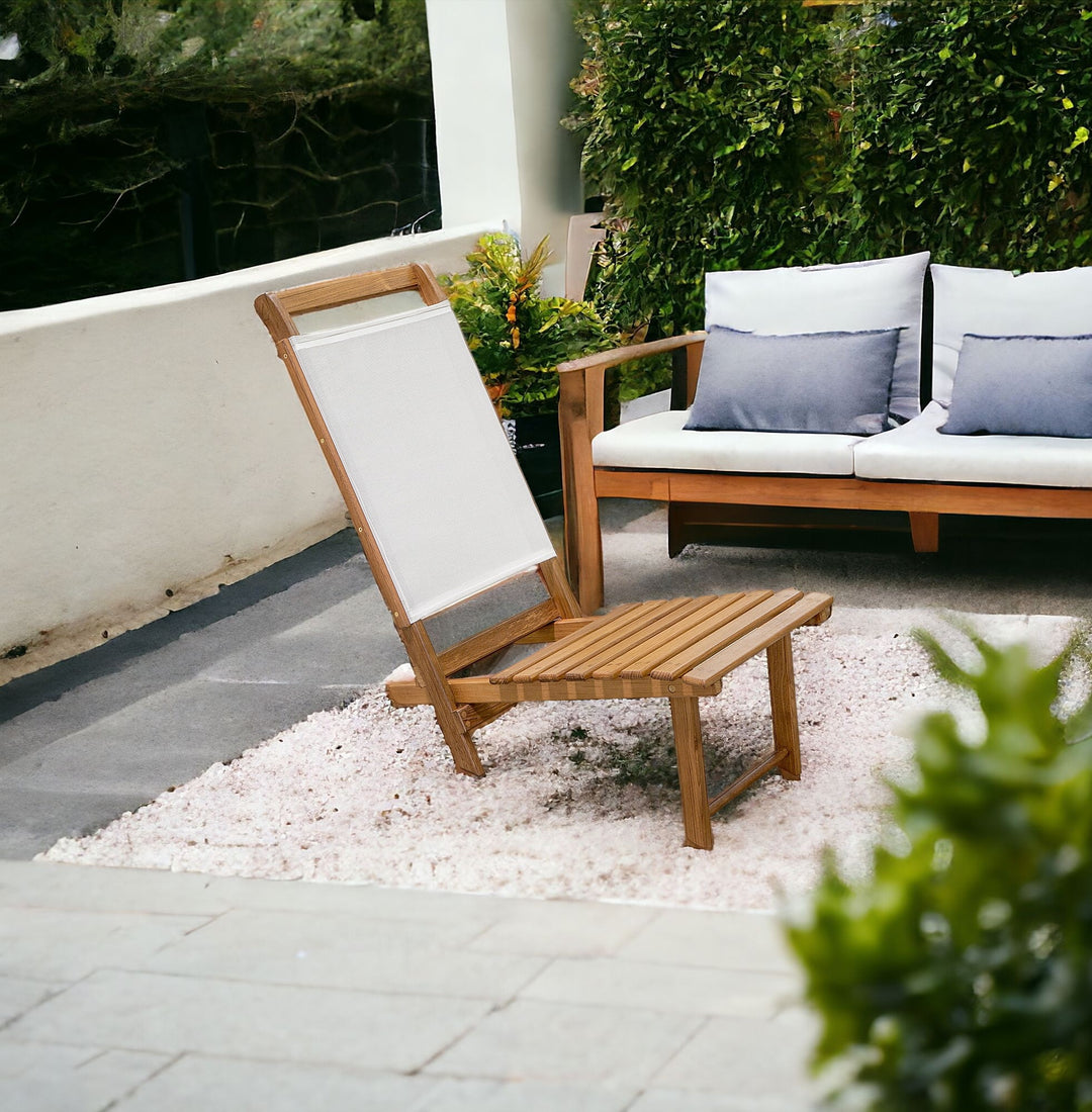 Brown And Brown and White Solid Wood Deck Chair