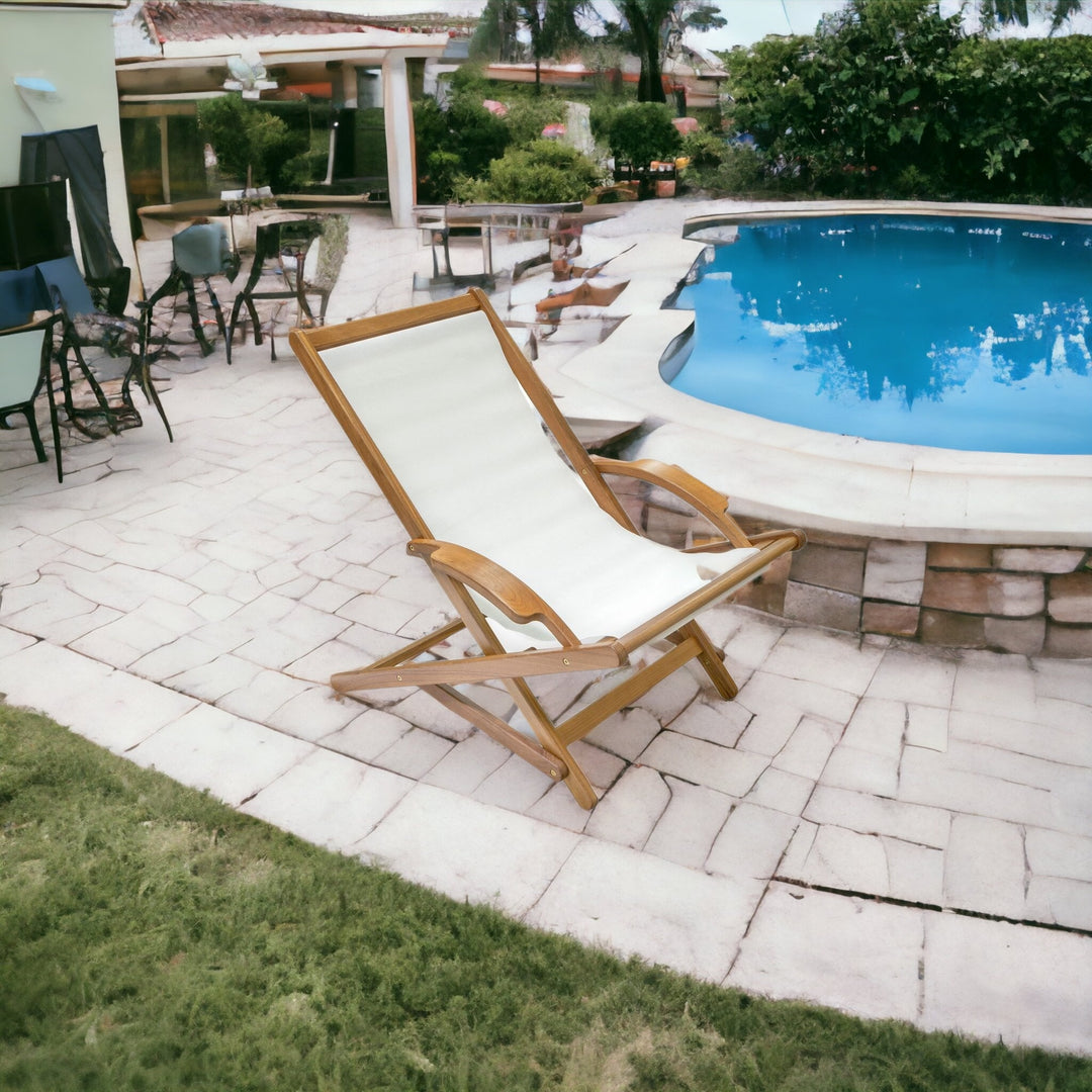 White And Brown Solid Wood Deck Chair