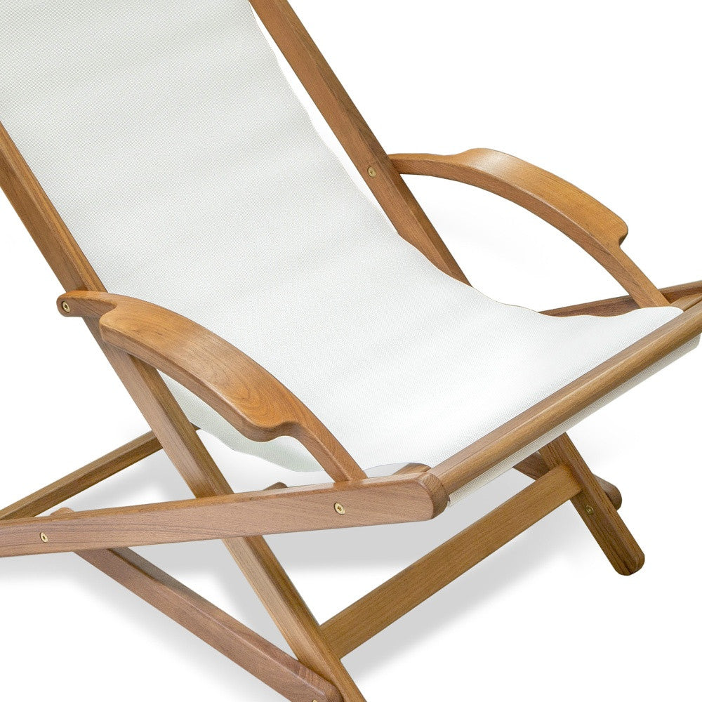 White And Brown Solid Wood Deck Chair