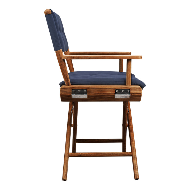 Navy Blue And Brown Solid Wood Director Chair With Navy Blue Cushion