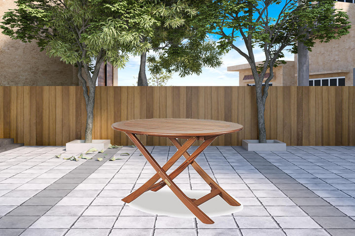 40" Brown Oval Solid Wood Folding Outdoor Side Table