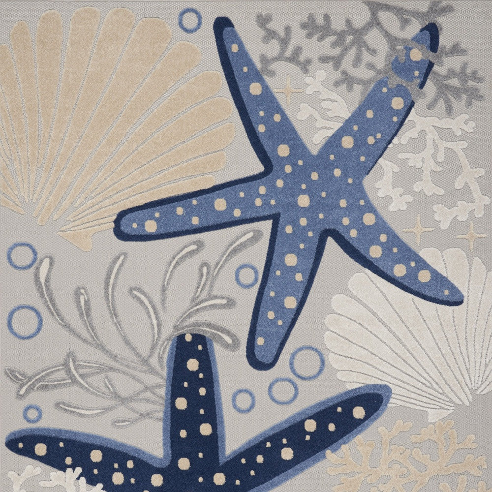 10' x 13' Blue and Gray Starfish Indoor Outdoor Area Rug