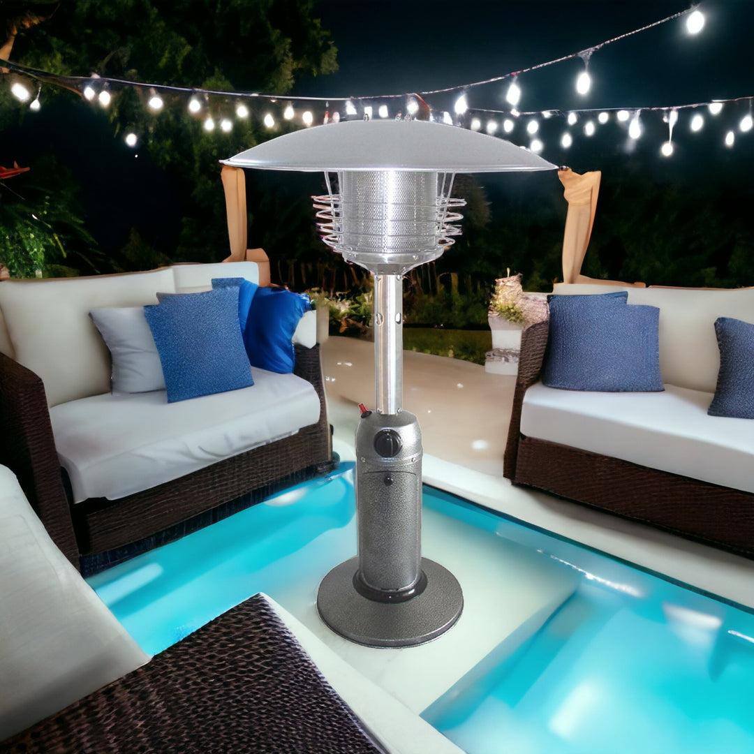 11000 BTU Silver Steel Propane Cylindrical Pole Tabletop Patio Heater