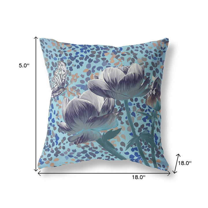 18" x 18" Indigo Butterfly Blown Seam Floral Indoor Outdoor Throw Pillow