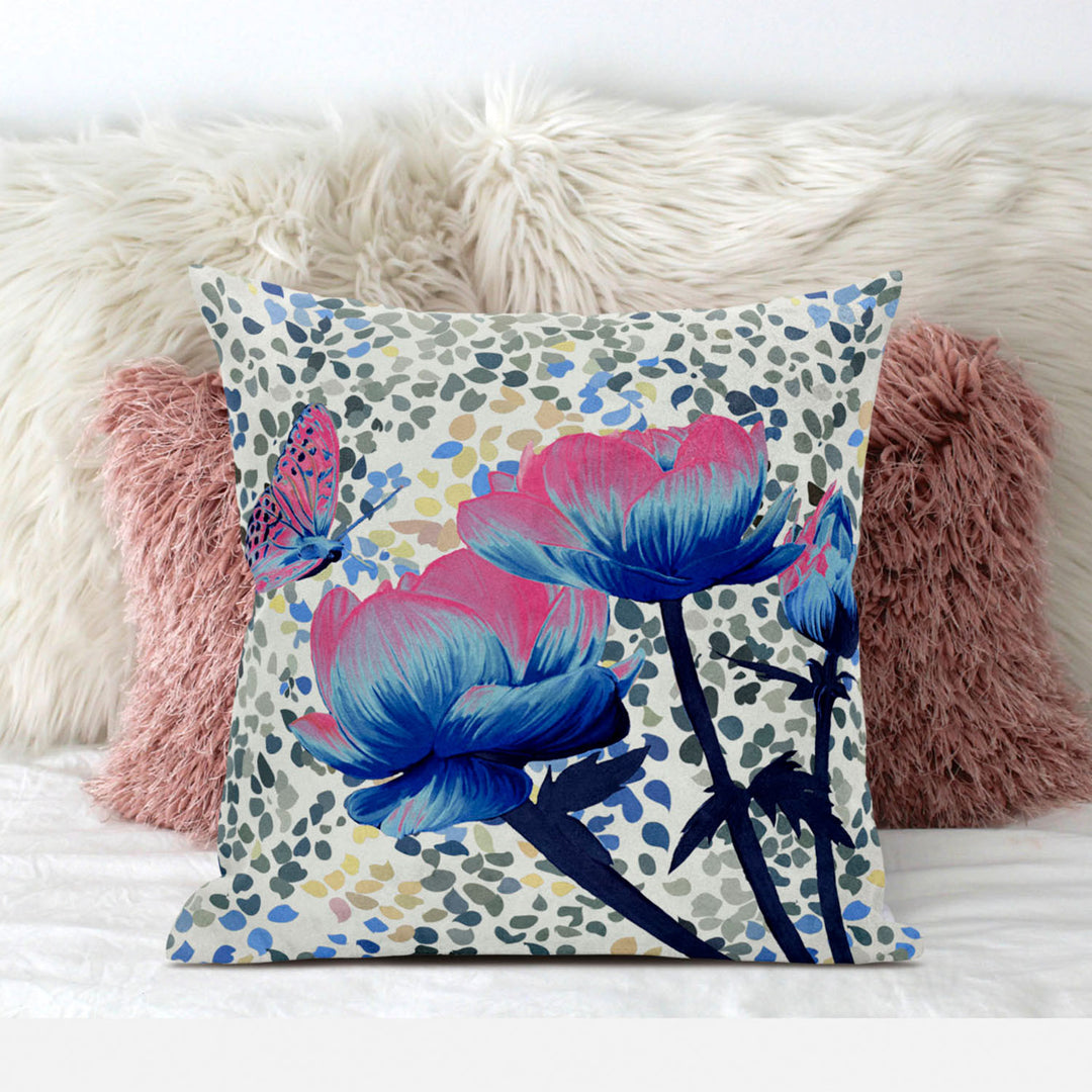 28" x 28" Pink Butterfly Blown Seam Floral Indoor Outdoor Throw Pillow