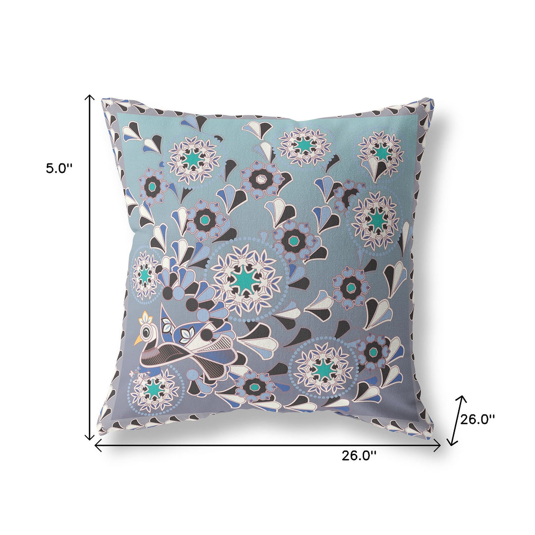 26" x 26" Purple Peacock Blown Seam Floral Indoor Outdoor Throw Pillow