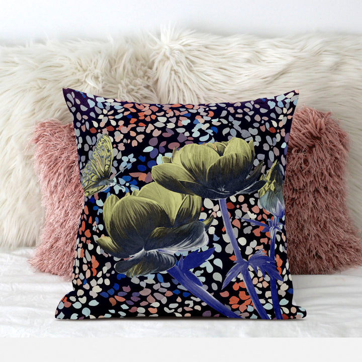 26" x 26" Yellow Butterfly Blown Seam Floral Indoor Outdoor Throw Pillow