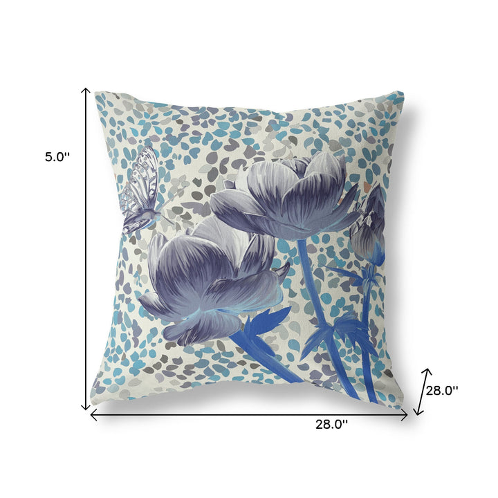 28" x 28" Gray Blown Seam Floral Indoor Outdoor Throw Pillow