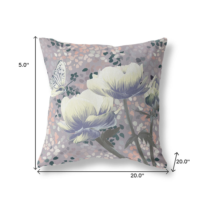 20" x 20" Yellow Butterfly Blown Seam Floral Indoor Outdoor Throw Pillow