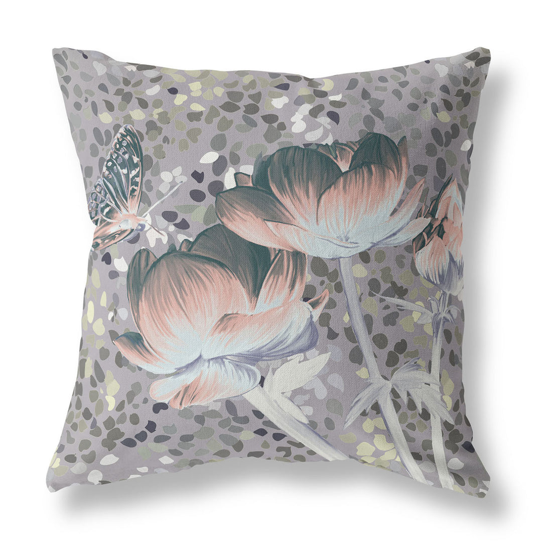 26" x 26" Pink Butterfly Blown Seam Floral Indoor Outdoor Throw Pillow