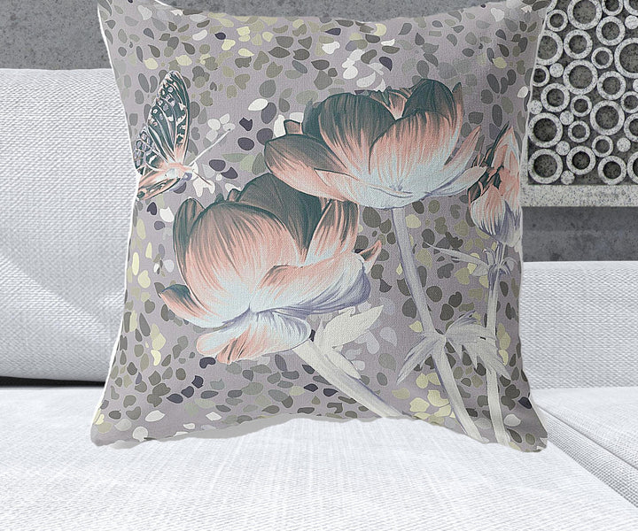 26" x 26" Pink Butterfly Blown Seam Floral Indoor Outdoor Throw Pillow